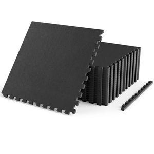0.55 inch Thick Rubber Top Exercise Mat 70 Sq Ft with Boarders-Black