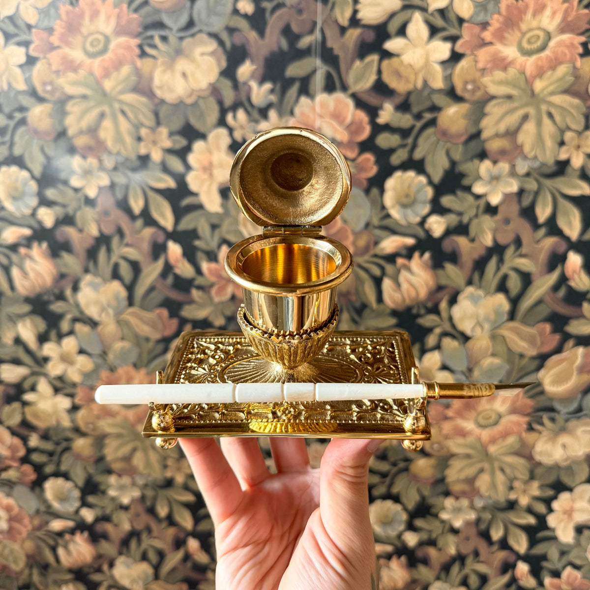 The Alchemist’s Quill, Victorian Brass Inkwell & Writing Set