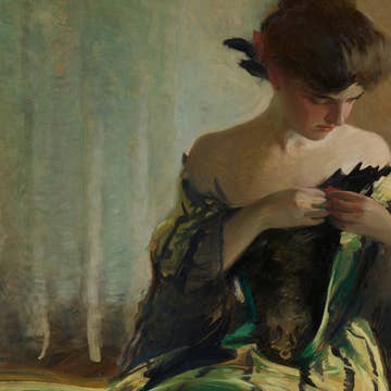 The Enchantress in Emerald, Victorian Oil Painting Print on Canvas