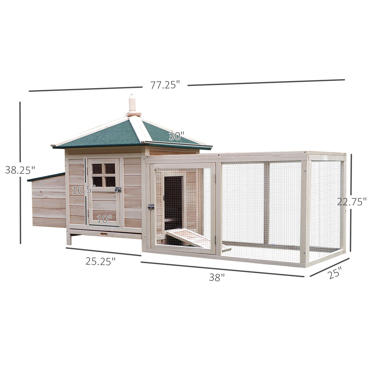 77" Chicken Coop Hen House Rabbit Hutch Poultry Cage Pen Outdoor Backyard with Nesting Box Run Natural – view 2