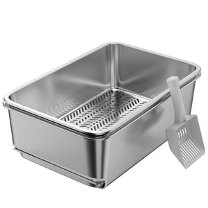 Stainless Steel Litter Box, XL Sifting Cat Litter Box for Medium and Large Cat, Non-Sticky, Odour Free, Easy Clean