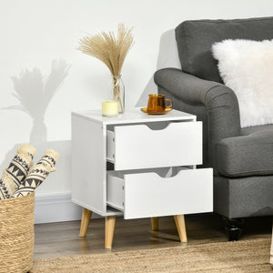 Modern Bedside Table, Nightstand with 2 Drawers and Pine Wood Legs for Bedroom, Living Room, White – view 6