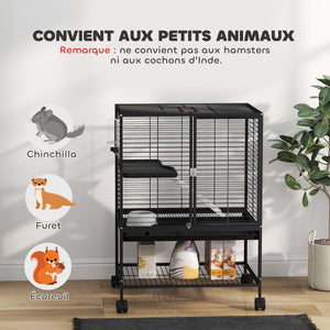 Rolling Small Animal Cage 34"H Chinchilla Cage for Ferrets, Squirrels w/ Removable Tray, Storage Shelf – view 3