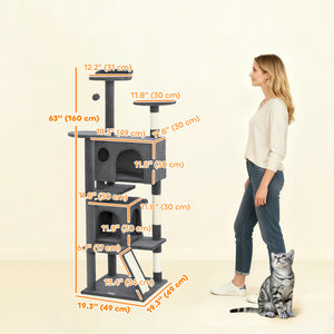 54" Cat Tree, Multi-Level Cat Tower with Scratching Posts, Cat Condos, Bed, Platforms, Ramp, Toy Ball, Beige – view 51