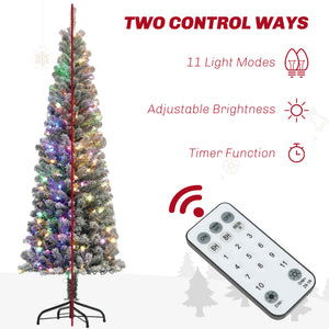 6ft Prelit Pencil Artificial Christmas Tree, Flocked Xmas Tree with Remote, Dual Colour LEDs, 429 Tips, Metal Stand