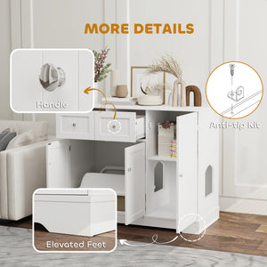 Cat Litter Box Enclosure with Drawer, Storage, Anti-tip Kit, for Living Room, Bedroom, White