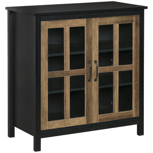 Kitchen Sideboard, Glass Door Buffet Cabinet, Accent Storage Cabinet with 2 Glass Doors and Adjustable Shelf for Dining Room, Living Room, Black Wood Grain