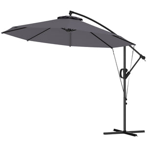 118.1" Patio Offset Umbrella with Cover and Wind Protection Strap,with Crank Handle and Tilt, UPF50+, Grey