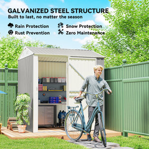 7' x 6' Tall Outdoor Storage Shed, Waterproof Metal Garden Shed with Gloves, Lockable Door, Dark Grey – view 11
