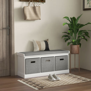 Shoe Storage Bench with Seat, Entryway Bench Seat with Cushion, 3 Fabric Drawers for Hallway, Dark Grey – view 20