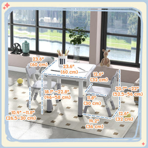 Qaba 3 Pieces Toddler Table and Chair Set, Height Adjustable Kids Table and Chair Set w/ Storage, for Playroom