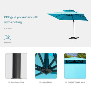 10' x 10' Cantilever Patio Umbrella, Double Top Square Offset Umbrella with 360° Rotation – view 5