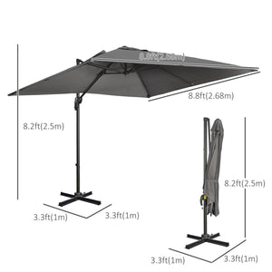 9ft Cantilever Patio Umbrella, Square Overhanging Umbrella with Cross Base, Crank Handle, Tilt – view 2