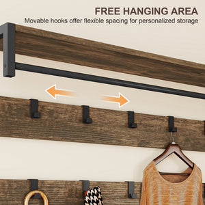 6-In-1 Hall Tree with Shoe Storage, Coat Rack Shoe Storage with 10 Hooks, 2 Fabric Drawers, Rustic Brown
