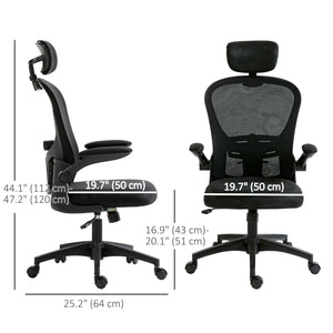 Office Chair, Mesh Computer Desk Chair with Adjustable Headrest, 4D Lumbar Support, Flip-up Arm, Grey – view 23