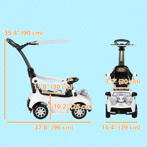 Qaba 3 in 1 Kids Push Car Toddler Sliding Car, Foot to Floor Design with Music, Light, Handle, Removable Canopy