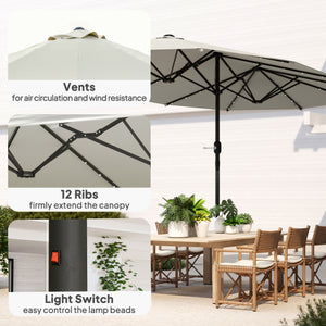 174" Double-Sided Sun Umbrella Garden Parasol Patio Sun Shade Outdoor with LED Solar Light, Khaki – view 18