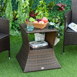 Rattan Wicker Side Table, 21.3" Square Outdoor End Table with Umbrella Hole 2-Tier Storage for Patio Garden – view 8