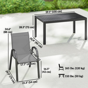 7 Pieces Outdoor Dining Set for 6, Patio Furniture Set with Rectangular Patio Table and Stackable Chairs, Light Grey