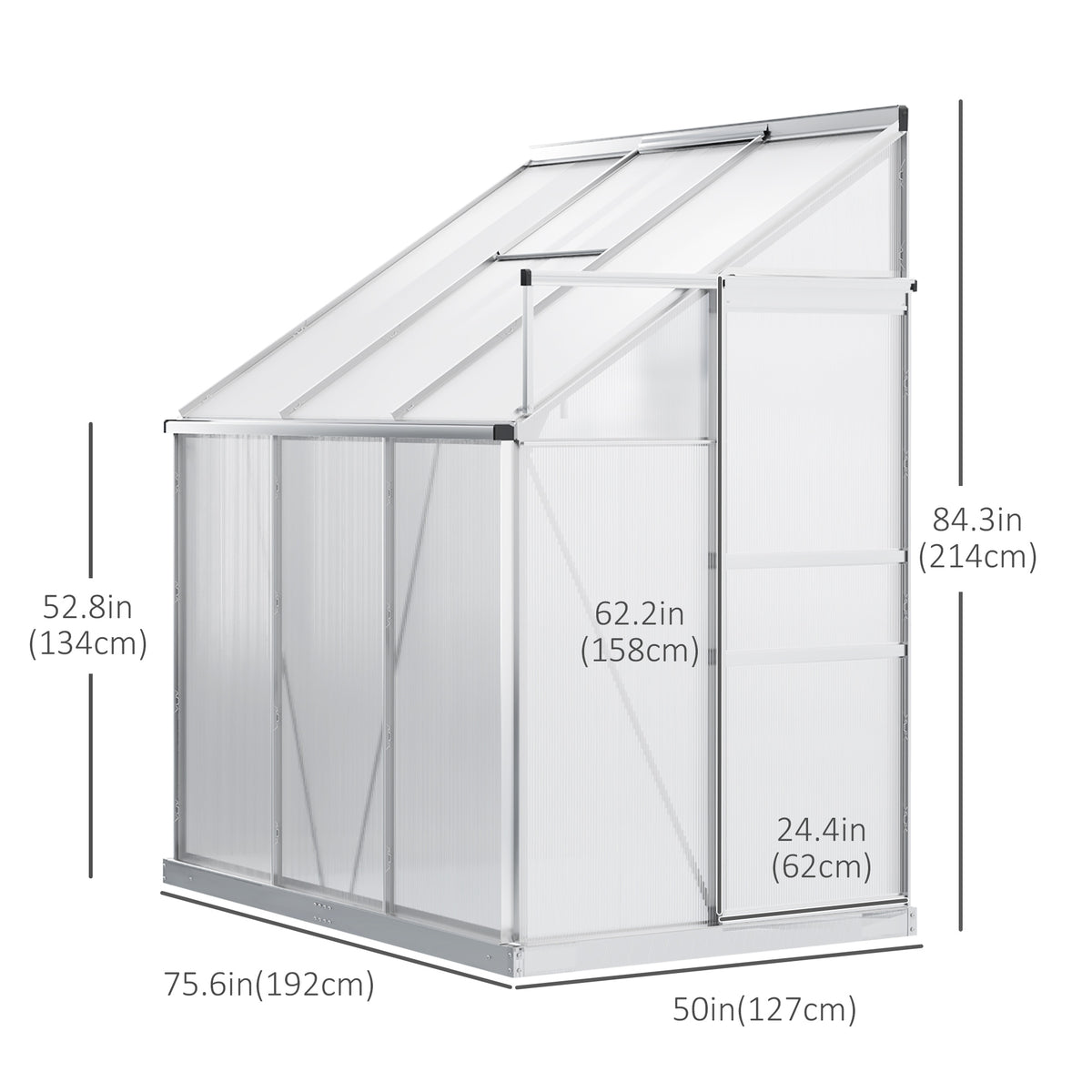 6' x 4' Aluminum Lean-to Greenhouse Polycarbonate Walk-in Garden Greenhouse with Adjustable Roof Vent – view 2