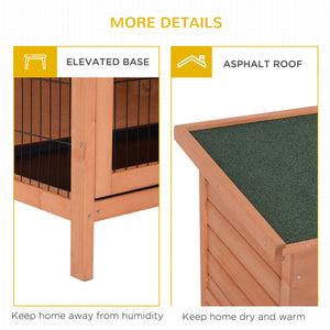 54"L 2-Story Large Rabbit Hutch Bunny Cage Wooden Pet House Small Animal Habitat with Lockable Doors, No Leak Tray and Waterproof Roof for Outdoor/Indoor Orange