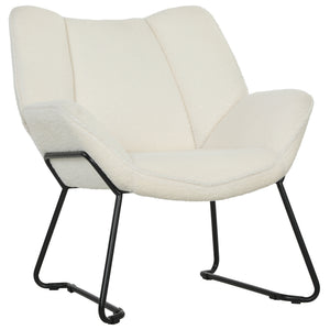 Accent Chair, Sherpa Fleece Armchair with Wide Backrest and Metal Legs, White