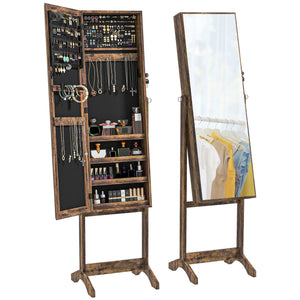 Mirror Jewelry Cabinet Armoire, Lockable Jewelry Organizer with Full-Length Mirror, 3 Angle Adjustable, Grey – view 8