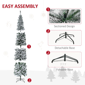 6ft Flocked Christmas Tree, Pencil Christmas Tree with Realistic Branch Tips, Folding Metal Stand, Green – view 47