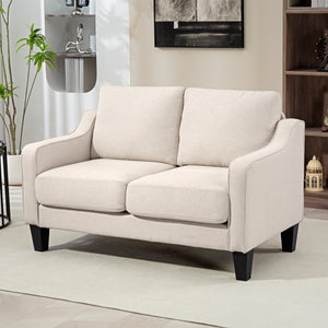 Loveseat Sofa, Modern Couch with Pocket Spring, Linen Upholstered, Thick Padded, Beige – view 7