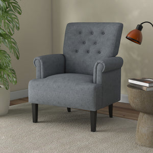 Armchair, Fabric Accent Chair, Modern Living Room Chair with Wood Legs and Rolled Arms for Bedroom, Grey