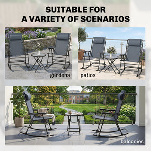 3pc Patio Rocking Chair Set, Folding Outdoor Rocking Chairs and Table Bistro Set w/ Breathable Mesh Seat – view 13