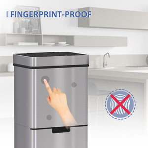 Sensor Trash Can, 19 Gallon Stainless Steel Kitchen Garbage Can with 3 Compartments, Removable Inner Buckets, Silver