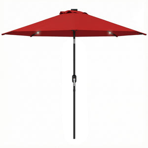 9ft Solar Patio Umbrella Outdoor Sunshade 24 LED Lights Tilt Canopy Wine Red