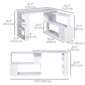 L Shaped Desk, 360° Rotating Corner Desk, Computer Writing Table Workstation with Storage Shelf for Home – view 9