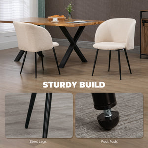 Dining Chairs Set of 2, Sherpa Fleece Upholstered Kitchen Chairs with Backrest and Steel Legs, Cream White