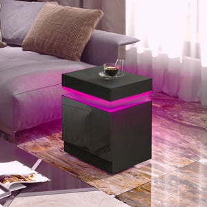 Nightstand, Bedside Table with LED Lights and 2 Drawers for Bedroom, Living Room, Black