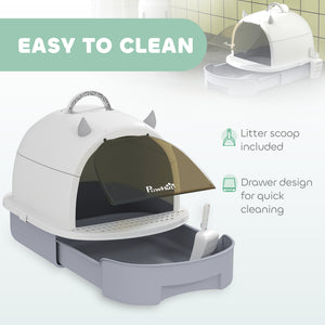 Cat Litter Box with Lid, Front Door Flap, Scoop, Handle, Easy Clean, for Small and Medium Cats, Green – view 11