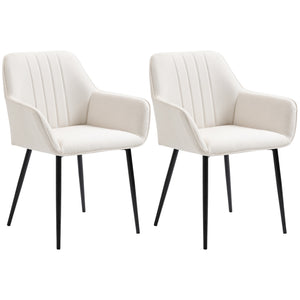 Dining Chairs Set of 2, Linen Upholstery Accent Chair with Back, Armrest, Metal Legs, Dark Grey – view 15