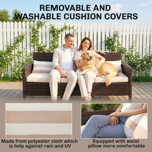 3-Seater Wicker Sofa, PE Rattan Outdoor Couch Conversation Furniture with Removable Cushions for Patio – view 12