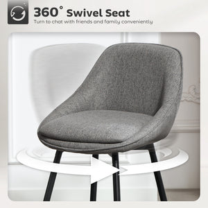 26" Counter Height Barstools Set of 2, Upholstered Swivel Bar Stools with Backrests and Armrests, Dark Grey – view 3