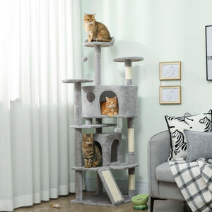 54" Cat Tree, Multi-Level Cat Tower with Scratching Posts, Cat Condos, Bed, Platforms, Ramp, Toy Ball, Beige – view 84