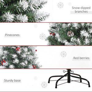 5ft Decorated Christmas Tree with Red Berries and Pine Cones, Flocked Christmas Tree with Pencil Shape – view 13