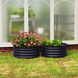 Set of 2 Raised Garden Bed, Metal Planter Box with Safety Edging, Easy-to-assemble Stock Tank, Dark Grey – view 7