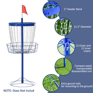 Soozier 24-Chain Portable Practice Basket for Disc Golf Target Stand Easy Assembly & Lightweight Basket w/ Carry Bag Deep Blue