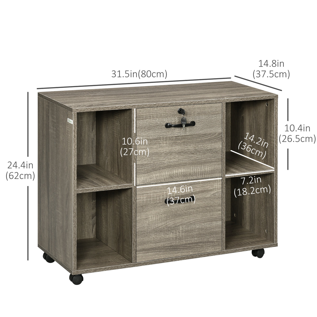 Lateral Filing Cabinet with Wheels and Lockable Drawer, File Cabinet – view 2