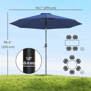 10' x 8' Round Market Umbrella, Patio Umbrella with Crank Handle and Tilt, Outdoor Parasol for Garden, Blue – view 2
