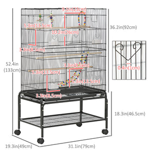 52" Bird Cage with Rolling Stand, Toys, for Budgies Canaries Black – view 2