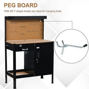 Multipurpose Tool Workbench for Garage, Garage Bench with Storage Drawer, Peg Board, Lockable Cabinet