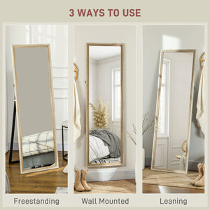 Floor Standing Mirror, Full Length Mirror, Free Standing, Leaning or Wall Mirror with Frame for Bedroom, Dark Wood Grain