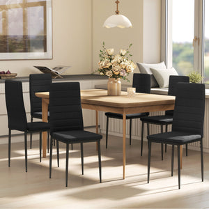 High Back Dining Chairs, Modern Upholstered Linen Fabric Accent Chairs with Metal Legs for Kitchen, Set of 6, Black
